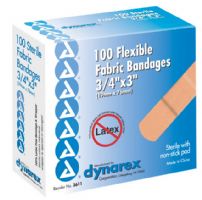 Dynarex Flexible Fabric Adhesive Bandages 3/4" x 3", Box of 100