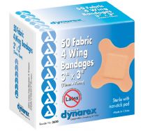 Dynarex Flexible Fabric Adhesive 4 Winged Bandages 3" x 3" Box of 50