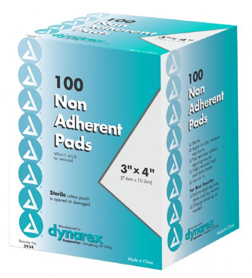 Dynarex Sterile Non Adherent Pads 3" X 4", Box of 100