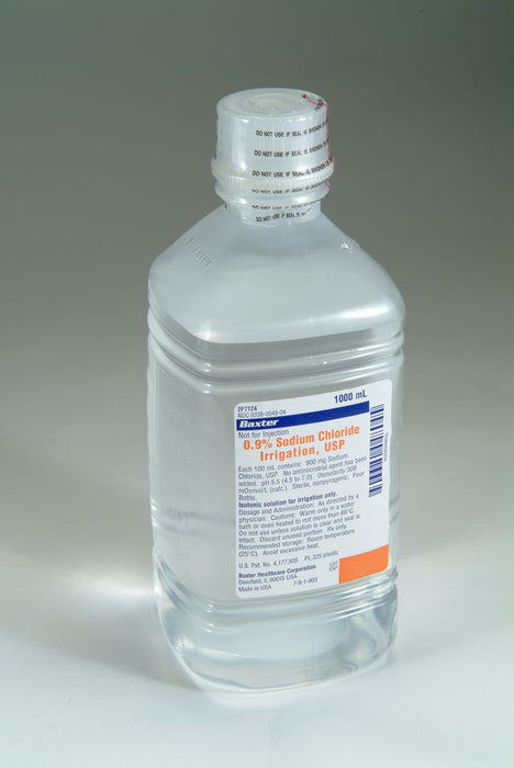 Sodium Chloride Irrigation 0.9%, 1000 ml Plastic Pour Bottle Container
