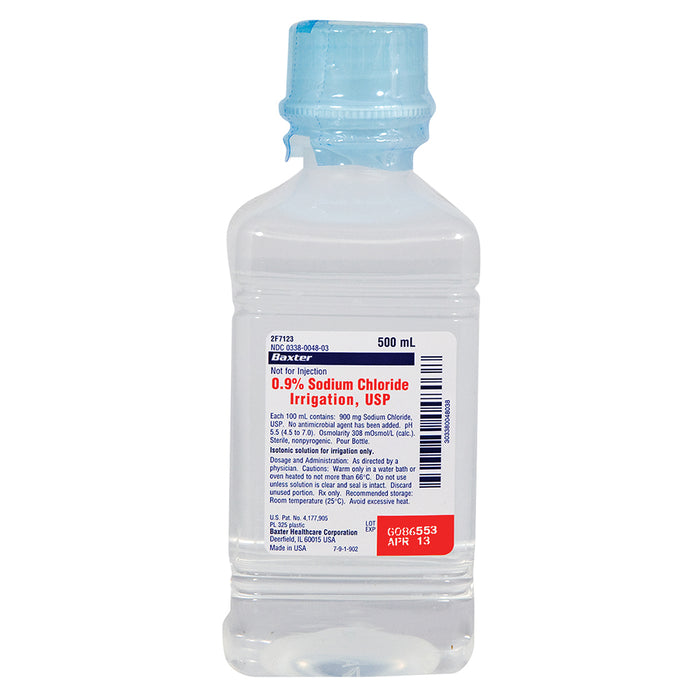 Sodium Chloride Irrigation 0.9%, 500 ml Plastic Pour Bottle Container